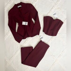 Zara Deep Red Suit Ensemble